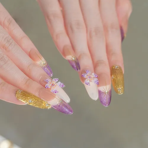 Vista 30 de Sun&Beam Nails Dije hecho a mano de almendra media larga con diseño de diamante de color nude, lindas puntas de uñas postizas, 10 unidades (#99 S)