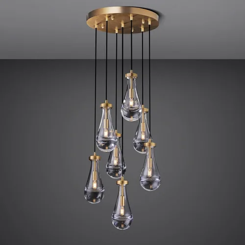 Vista 19 de Luces Colgantes Modernas de Gota de Lluvia, Luces Colgantes para Isla de Cocina, Lámpara de Comedor con Barra de Latón, Candelabro de Gota de Lluvia