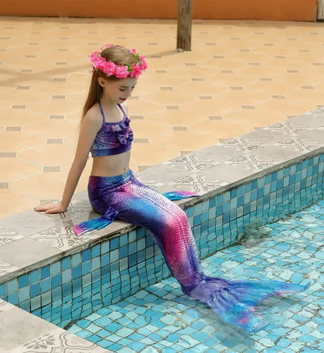 Vista 4 de Kakawayi traje de baño de 3 piezas diseño de cola de sirena para niñas