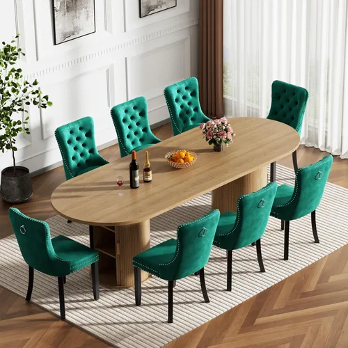 Vista 15 de Mesa de comedor redonda extensible con base de almacenamiento, mesa de comedor expandible natural de 63 a 94 pulgadas para 10 personas, mesa