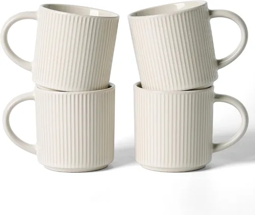 Vista 27 de famiware Juego de 4 tazas de café de 12 onzas, tazas de cerámica con asa Negro (Star-Black)