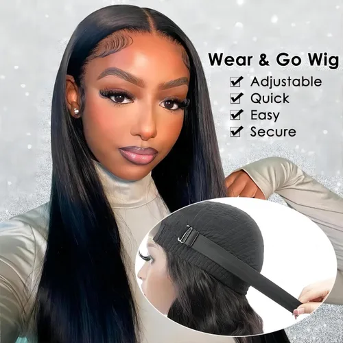 Vista 2 de Pelucas ISEE Wear Go sin pegamento de cabello humano prearrancadas y precortadas, rectas, transparentes, encaje 5x7, sin pegamento, nudos pequeños