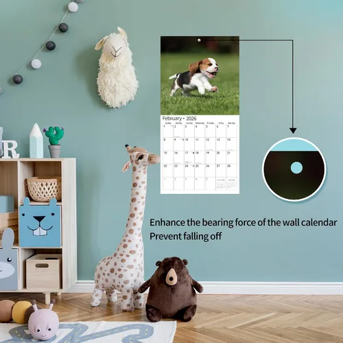 Vista 3 de Calendario de Pared 2026, Calendario 2026, noviembre de 2025 a diciembre de 2026, Calendario de Pared Beagles, 12" x 24" abierto, página completa