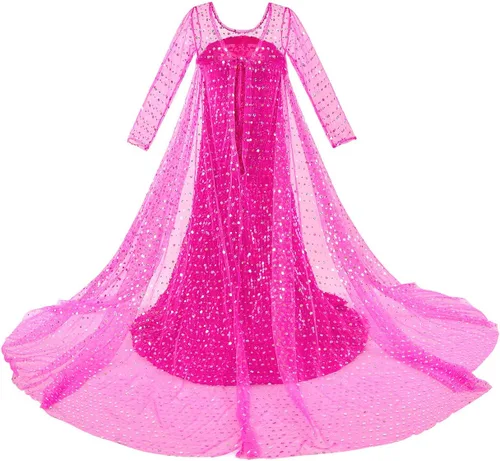 Vista 5 de Disfraz de princesa de lujo con capa larga brillante para fiesta de cumpleaños de niña