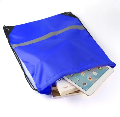 Vista 4 de KUUQA Mochila con cordón y tira reflectante, mochila de cuerda, bolsa de cincha a granel para escuela, yoga, deporte, gimnasio, viajes, Azul, Moderno