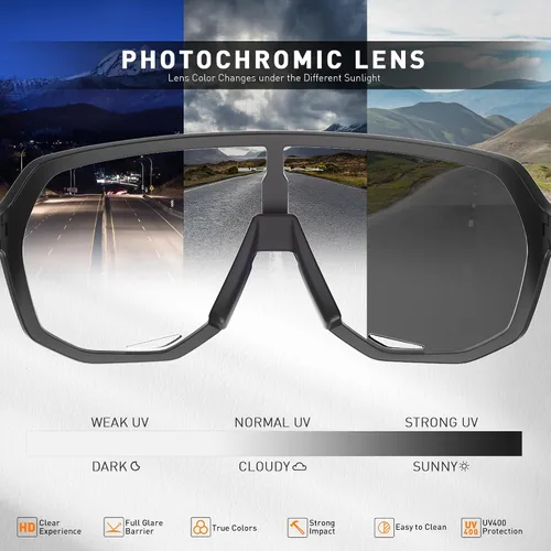 Vista 4 de KAPVOE Gafas de ciclismo fotocromáticas para hombres y mujeres, gafas de sol de bicicleta de montaña, gafas deportivas con protección UV