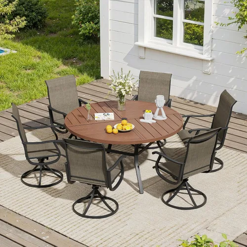 Vista 76 de VICLLAX Muebles pequeños de exterior de 3 piezas, 2 sillas giratorias de patio y mesa redonda pequeña para 2, sillas de carbón oscuro y negro