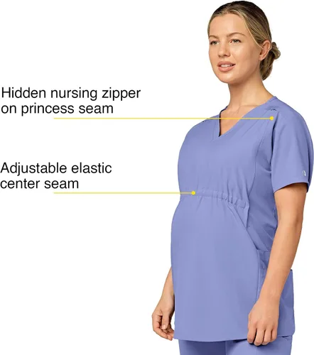 Vista 2 de WonderWink Camiseta de maternidad con cuello en V para mujer