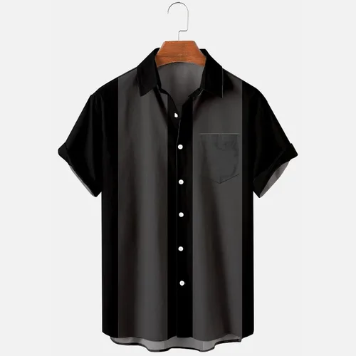 Vista 2 de Camisa de bolos para hombre, camisa de guayabera cubana para hombre, camisas casuales con botones, camisas de playa de manga corta, camisa hawaiana