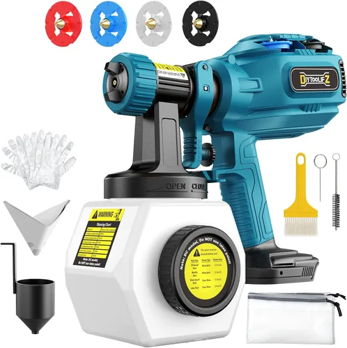 Vista 10 de DIYtoolifz - Pulverizador de pintura inalámbrico compatible con batería Milwaukee 18V, pistola de pintura eléctrica de 40.6 fl. oz con 4 boquillas