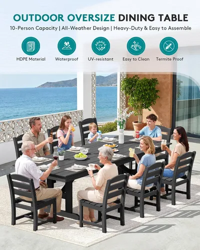 Vista 7 de SERWALL Outdoor HDPE Armless Dining Chairs Set of 2,All-Weather Use,Black Negro