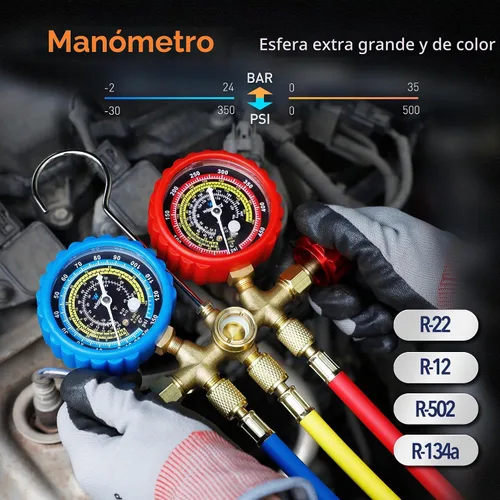 Vista 3 de Bomba de vacío Wisscool de 3.5 CFM y kit de manómetro múltiple de 3 vías