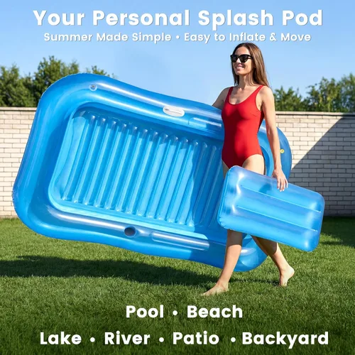 Vista 7 de Inflatable Tanning Pool Lounger Float with Sprinkler, 77" x 48" XL Tanning Pool for Adults with Pillow & Cup Holder, 6 in 1 Suntan Tub Sunbathing
