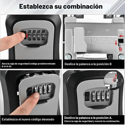 Vista 6 de L Caja de cerradura grande con llave, 4.5"x3.7"x1.5" impermeable Kirsite Lockbox Caja de bloqueo de combinación para llaves al aire libre, caja