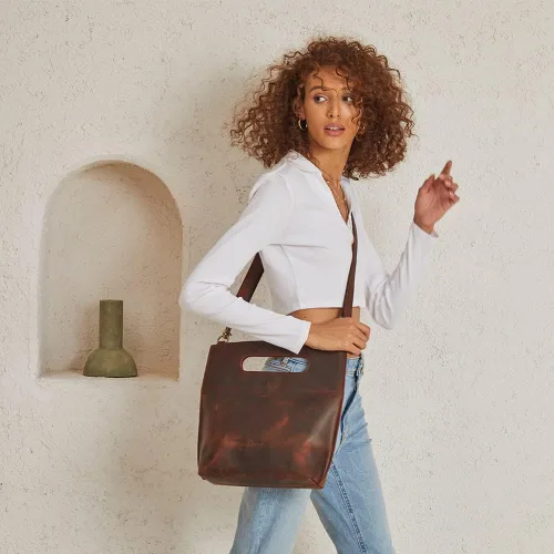 Vista 9 de S-ZONE Mochila vintage de cuero genuino para mujer con bolso de mano, Classic