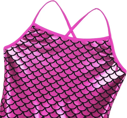 Vista 5 de Freebily Vestido tutú de princesa con tirantes brillantes, escamas de pez, gimnasia, ballet, leotardo