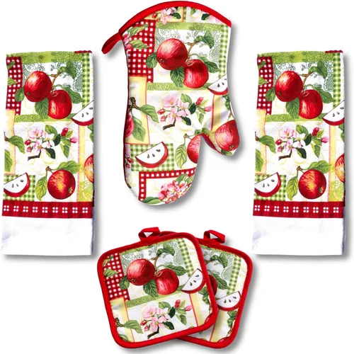 Vista 16 de Encantador juego de toallas de cocina de 5 piezas: diseño de chef uniforme y regordete, incluye 2 paños decorativos (25 x 15), 1 guante de horno y 2