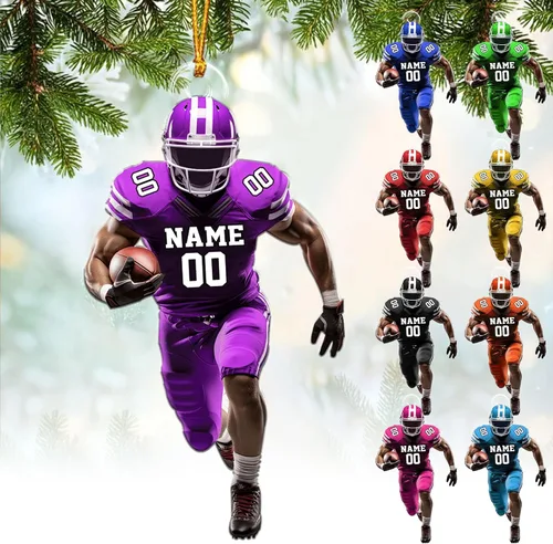 Vista 19 de Adornos de fútbol personalizados, hombreras y casco, adorno de Navidad, regalo de jugador estadounidense, regalo para niños y niñas, decoración