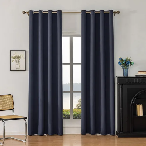 Vista 22 de Cortinas opacas con aislamiento térmico y ojales para dormitorio y sala de estar, 2 paneles, 52 pulgadas de ancho x 63 pulgadas de largo, textura