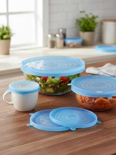 Vista 5 de Paquete de 6 tapas elásticas de silicona, fundas reutilizables para almacenamiento de alimentos, aptas para microondas, congelador y lavavajillas