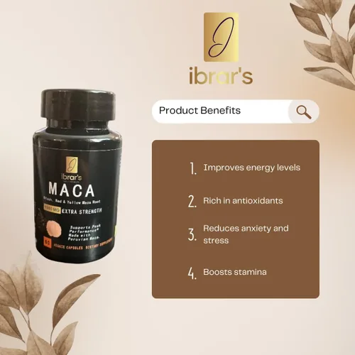 Vista 5 de ibrar's Cápsulas de maca, 1500 mg extra fuerte, raíz de maca negra, roja y amarilla, 60 cápsulas vegetales