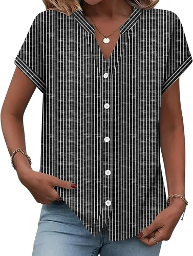 Vista 20 de Zeagoo Camisas con botones para mujer, camisetas de manga corta, cuello en V, blusas casuales de negocios