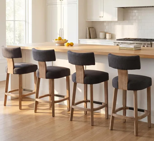 Vista 10 de RIVOVA Taburete de bar de 26 pulgadas de altura de mostrador, taburetes de bar de cocina modernos con respaldo y patas de madera maciza, taburetes