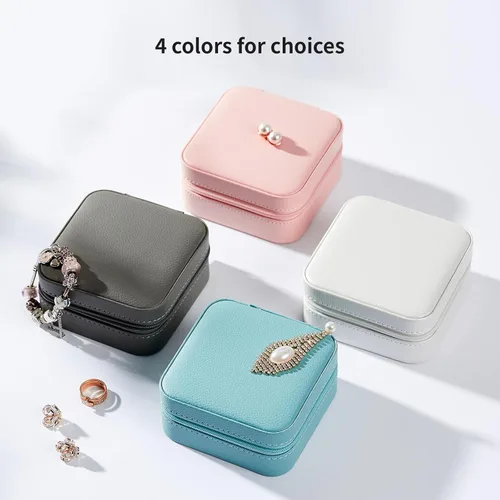 Vista 7 de Vee - Caja pequeña de joyería de viaje, mini organizador de joyas con espejo, caja de joyería portátil para aretes, anillos, collares, pulseras