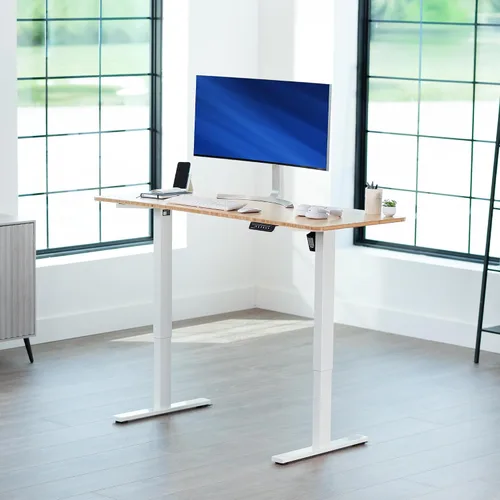 Vista 2 de VIVO Real Bamboo DESK-KIT-1W6O - Escritorio de pie de 60 x 24 pulgadas Parte superior de bambú/marco blanco