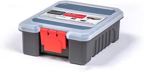 Vista 3 de Práctica caja de herramientas con cerradura de 16 pulgadas con dos organizadores de 5.5 pulgadas, múltiples compartimentos, divisores extraíbles
