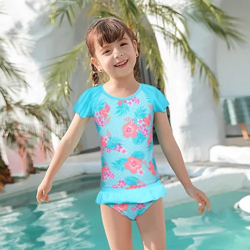 Vista 2 de TFJH E Traje de baño de dos piezas para niñas con estampado de puntos de mariposa UPF 50+ UV 3-10Y