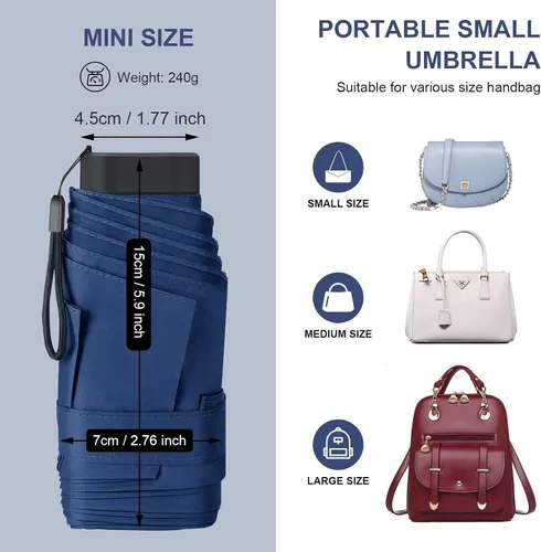 Vista 5 de LEAGERA Compact Travel Umbrella with Case - Mini Umbrella for Purse, Small Lightweight &Tiny Umbrellas Design Perfect for Parasol Outdoor