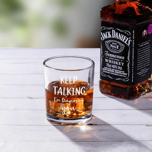 Vista 7 de Futtumy Vaso de whisky divertido – Keep Talking I'm Diagnosing You, divertidos regalos de Navidad de cumpleaños de elefante blanco, regalos