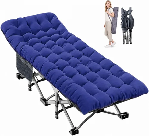 Vista 19 de LILYPELLE Catre de Camping Plegable, Catres de Dormir Extra Anchos de Servicio Pesado con Bolsa de Transporte, Catres de Campamento de Viaje Azul