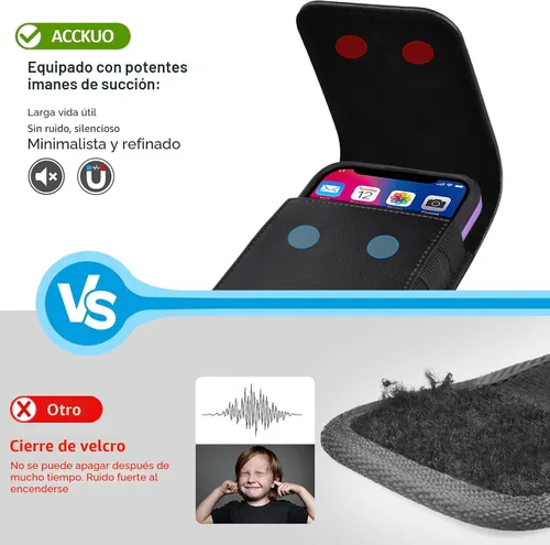 Vista 5 de Funda de cuero para teléfono ACCKUO con clip de cinturón de metal resistente y cierre magnético Compatible con iPhone 16/15/14/13/12 Pro y Non-Pro