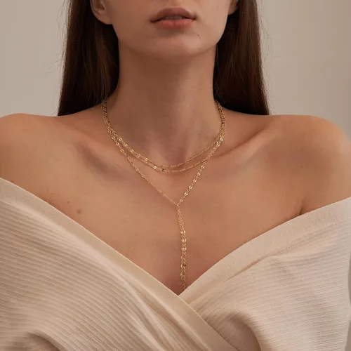 Vista 4 de Tewiky - Collar de Cadena de Oro para Mujer, Chapado en Oro de 14 Quilates, Collar de Cuentas Finas con Forma de Ola, Collar Delicado de Oro Capa