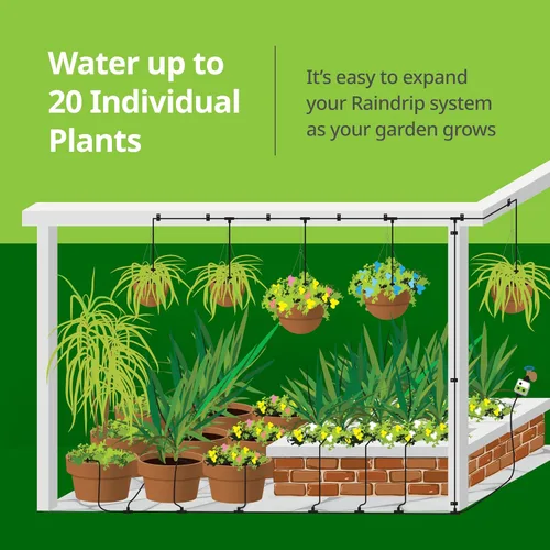 Vista 4 de Raindrip R560DP Sistema de riego por goteo, sistema de riego por goteo automático con temporizador para maceteros y canastas colgantes, riega hasta