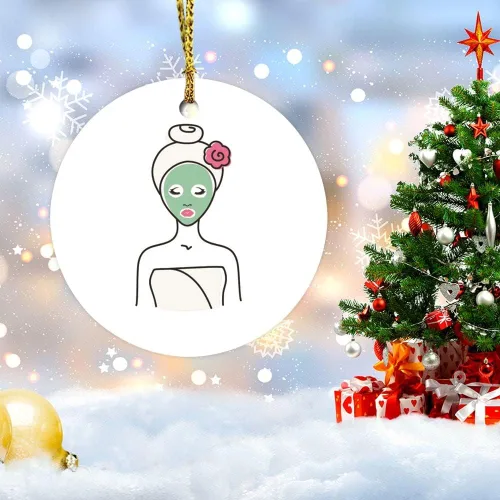 Vista 5 de Adornos de Navidad personalizados Spa Facial Mujer Adorno de cerámica Decoración del hogar Adornos colgantes Fiesta de Navidad Festival Tradicional