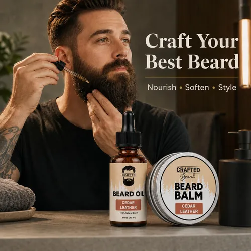 Vista 8 de Juego de aceite y bálsamo para barba, cuidado de la barba más suave, suave e hidratado, aroma de madera de cedro, regalo para hombres