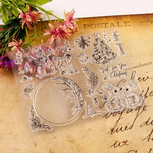 Vista 6 de Sellos de silicona con temática de árbol de Navidad para hacer tarjetas, sellos de goma transparente para álbumes de recortes, álbumes de fotos