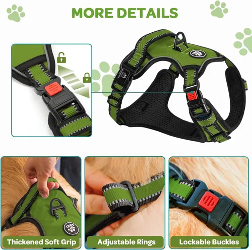 Vista 2 de FURRYFECTION Arnés a cuadros para perros pequeños, chaleco reflectante ajustable sin tirones para mascotas con clip frontal, correa, asa de fácil