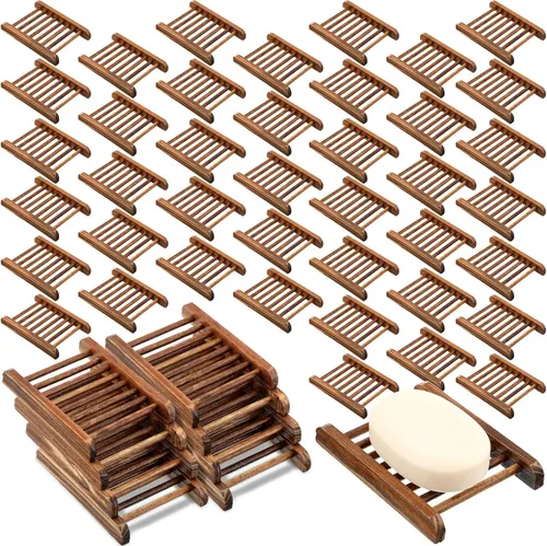Vista 7 de Jabonera de bambú para jabonera de madera, ahorro de bandeja de jabón de madera, estuche de madera para ducha, rectangular, bañera, ducha, platos