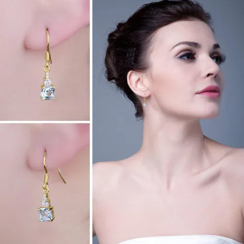 Vista 4 de JewelryPalace Aretes colgantes de topacio azul cielo genuino de 1.5 quilates para mujer, chapados en oro rosa blanco amarillo de 14 quilates, aretes