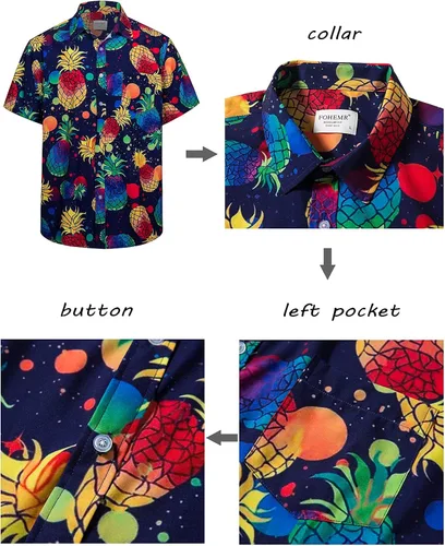 Vista 5 de fohemr Mens Hawaiian Shirt and Short Beach Set Match Tropical PineappleFlamingo Pattern Outfits Short Sleeve Short 2 PC