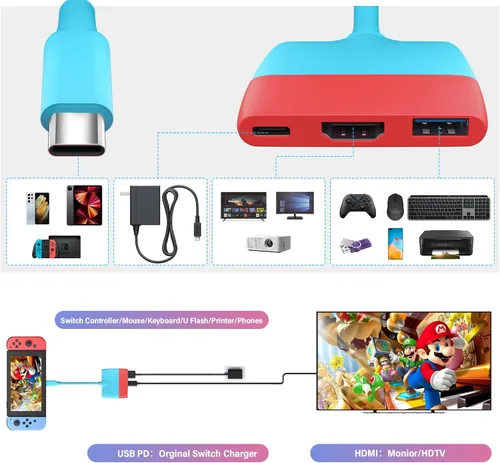 Vista 8 de Battony Adaptador USB C a HDTV para Nintendo SwitchSwitch OLEDMacBook Pro AiriPad ProAndroid Phone, USB3.0 5GBps Transferencia de fecha, USBC a 4K