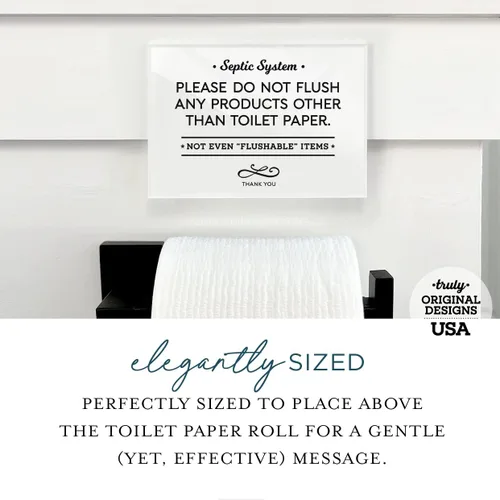 Vista 4 de Reilly Originals Letrero de baño con sistema séptico de 3.5 x 5 pulgadas, reglas «Do Not Flush Rules», listo para pegar, acabado premium, duradero