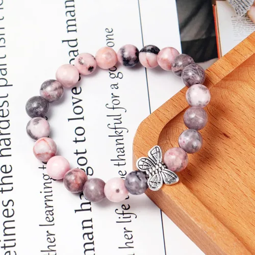 Vista 2 de Caiyao Pulsera elástica inspiradora con cuentas de piedra natural y corazón de amor Life is Tough But So Are You para mujeres, hombres, novias