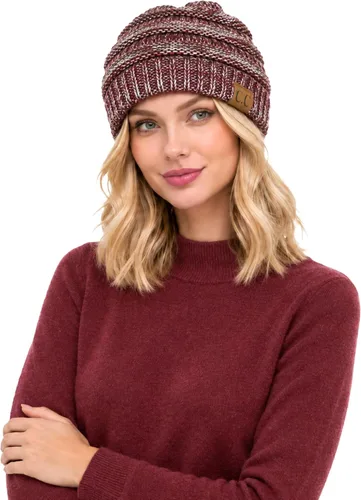 Vista 36 de CC Classic Winter Fall Trendy Chunky Stretchy Cable Knit Beanie Hat 2 tonos púrpura/azul marino