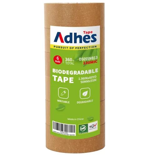 Vista 9 de Cinta de papel kraft ADHES, 2 pulgadas x 55 metros x 3 rollos, Cinta de embalaje de papel biodegradable Cinta adhesiva marrón sin recubrimiento