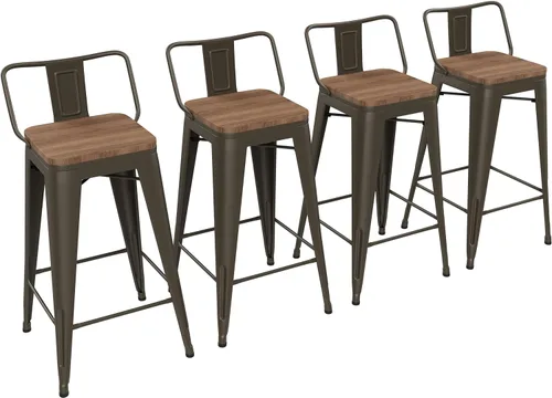 Vista 11 de Yongchuang - Juego de 4 taburetes de bar de 18" de metal apilables, taburetes cortos para aula, cocina, comedor, sillas con parte superior de madera